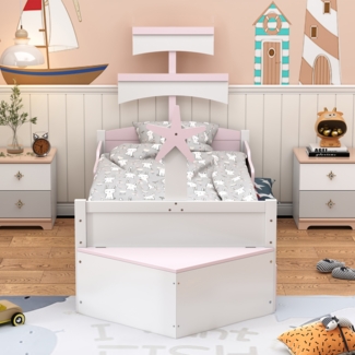 Schiffbett Rosa Mit Ausziehbett 90x200 Metall Konstruktion 120kg Tragkraft Kinderbett Bootsdesign Lattenrost Gästebett Mädchenzimmer
