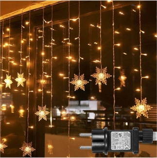 Jibenhome LED-Lichterkette Schneeflocke Lichtervorhang 8 Modi, Timer, mit Stecker, 31V DC, Niedrige Spannung 1.8M 94LEDs für Weihnachten Hochzeit