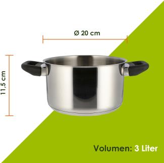 Level One Topf Kochtopf 20 cm Induktion, Edelstahl unbeschichtet | 11,5 cm hoher Rand, 3 Liter Volumen | spülmaschinengeeignet, für alle herdarten geeignet