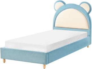 Kinderbett Teddybär Samtstoff MAILLES 90 x 200 cm Blau