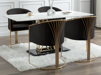 Vente-unique - Stuhl mit Armlehnen 2er-Set - Samt & Metall - Schwarz und Goldfarben - JOSETHE von Pascal MORABITO