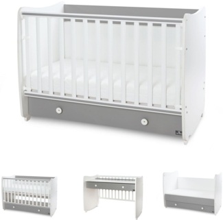 Lorelli Babybett Dream 70 x 140 cm umbaubar Kinderbett Schaukelbett Schreibtisch weiß dunkelgrau