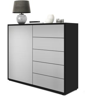 Vladon Sideboard Ben V2, Kommode mit 1 Tür und 5 Schubladen, Schwarz matt/Hellgrau Seidenmatt (79 x 74 x 36 cm)