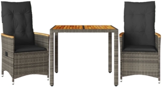 vidaXL 3-tlg. Bistro-Set mit Kissen Grau Poly Rattan 3276843