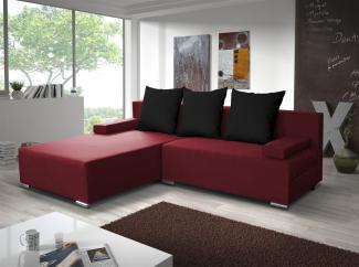 Ecksofa Sofa LUCY mit Schlaffunktion Rot / Schwarz Ottomane Links