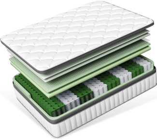 Taschenfederkernmatratze Matratze, 7-Zonen Federkernmatratze Matratzen,mit Spannbettlaken, Hiazurm, 22 cm hoch, Matratze 90x200 cm oder 120x200 cm, für Kinder und Erwachsen