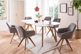 Essgruppe 5-tlg. Tisch 160x90 aus MDF Weiß + 4 Stühle aus Samtvelours Grau