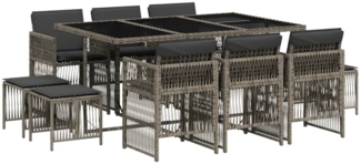 vidaXL 11-tlg. Garten-Essgruppe mit Kissen Grau Poly Rattan 3210968