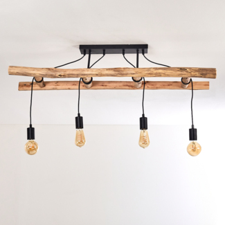 »Campo« Vintage Deckenlampe aus Metall in schwarz u. Holzleiter, Höhe max. 87 cm (verstellbar), 4 x E27 max. 60 Watt, Leuchtenköpfe individuell einstellbar, für LED Leuchtmittel geeignet