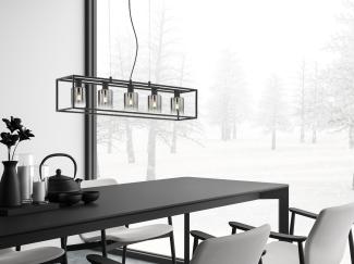 LED Pendelleuchte 5 flammig Schwarz mit Rauchglas - Länge 95cm