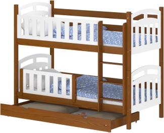 WNM Group Hochbett mit Rausfallschutz und Schublade Suzie - aus Massivholz - Hochbett Kinderbett fr Mdchen und Jungen - Absturzsicherung Hochbett - Kinderhochbetten 180x90 cm - Braun