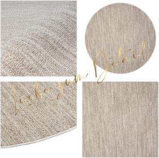 Teppich Rund - Flachflor 160x160cm - Meliert Beige - Modern Boho Pastell Wohnteppich Wohnzimmer Schlafzimmer Deko Teppiche