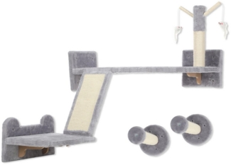 oyajia Katzen-Kletterwand 3-teilig Katzenmöbel mit Kratzbrett, Sprungplatten, Kratzstamm, für Katzen bis 5 kg, Sisal, Grau
