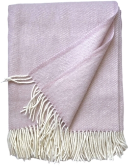 Wolldecke Plaid mit Fransen 100% Schurwolle (145x180 cm, Uni Soft Rosa)