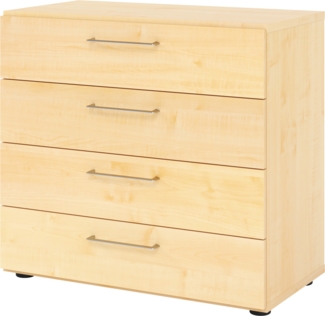 bümö smart Schubladenschrank, Büroschrank 80cm breit in Ahorn mit 4 Schüben - Bürocontainer aus Holz, Container mit Metallgriffen & Soft-Stop Schubladen, 928S4-3-3-BS