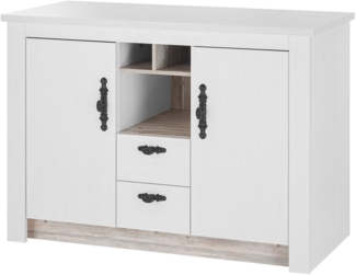 Home affaire Spülenschrank Florenz, Küchenunterschrank in Pinie Weiß, Unterschrank mit verschnörkeltem Metallgriff, im Landhausstil, Arbeitshöhe 92 cm