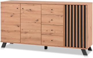 KHG Kommode 3-türig inkl. 4 Schubladen Scandi, Sideboard aus Holzwerkstoff Eiche foliert für Wohnzimmer und Esszimmer, 160 x 85 x 40 cm (B/H/T)