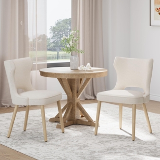 COLAMY Esszimmerstühle 2er Set, Polsternder Stühle Esszimmer mit Rückenlehne, Küchenstühle Gepolstert, Stoff Dining Chairs mit Wingback und Holzbeinen für Esszimmer, Küche, Restaurant, Beige
