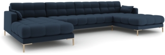 Micadoni Panorama-Sofa Mamaia 6-Sitzer Strukturierter Stoff Blau Metall Gold