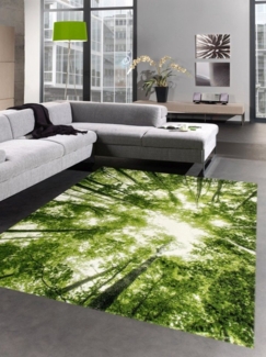 Carpetia Teppich Designer Teppich Wohnzimmerteppich Kurzflor Wald Bäume in grün, rechteckig, Höhe: 15 mm