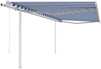 vidaXL Markise Automatisch Einziehbar mit Pfosten 4x3 m Blau und Weiß 3069946