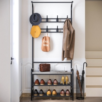 GarveeMore Garderobenständer Garderobenständer mit Schuhbank,4-in-1 Kleiderständer Garderobe