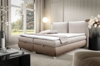 Boxspringbett Schlafzimmerbett VALENTIN 140x200cm Stoff Neve-Vega Hellbraun-Dunkelbeige