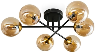hofstein Deckenleuchte Deckenlampe aus Metall/Glas in Schwarz/Goldfarben/Bernsteinfarben, ohne Leuchtmittel, Leuchte mit Schirmen aus Glas (12cm), 6 x G9, ohne Leuchtmittel