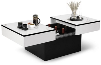 VOWNER Couchtisch Hochglanz-Sofatisch mit 2 Stauräumen, Beistelltisch, Wohnzimmertisch, mit Schiebefunktion, modern und ausziehbar