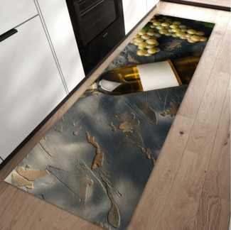 Primedeco Teppich Küchenteppich Weintrauben mit Wein PVC rutschfest abwaschbar Läufer, Rechteckig, Höhe: 3 mm, Pflegeleicht & Wasserabweisend