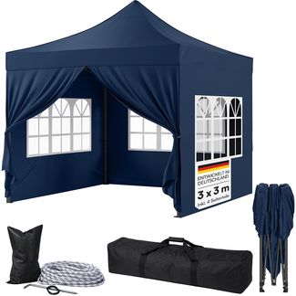 STEELSØN 'Rynara' Pavillon 3x3 m, blau, wasserdicht, stabil und UV-beständig, Faltpavillon 3-fach höhenverstellbar, Gartenpavillon mit 4 Seitenteilen, Pop Up Pavillon inkl. Tragetasche