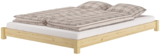 ERST-HOLZ Bett Flaches Futon-Doppelbett Bodenbett 160x200 Kiefer, Kieferfarblos lackiert