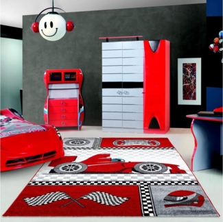 Ayyildiz Teppiche Kinderteppich Kids 460, rechteckig, Höhe: 12 mm, Kurzflor, Motiv Rennwagen, Auto, Spielteppich