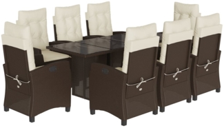vidaXL 9-tlg. Garten-Essgruppe mit Kissen Braun Poly Rattan 3212687