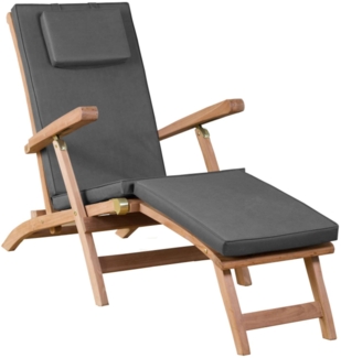 deVries Deckchair "WOODIE" aus Teakholz (Basic) inkl. Polster uni grau Größe 60 x 170 x 93 cm