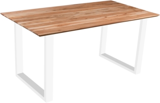 Esstisch 180x90 cm Akazie massiv eichenfarben schweizer Kante U-Gestell weiß DEAN 137085906