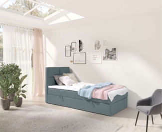 99rooms Larni Boxspringbett Velours KRONOS Himmelblau 80x200 cm