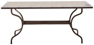 Mirabeau Gartentisch mediterraner Mosaiktisch Labaroche mit Zementplatte & Stahlgestell (kunstvoll, wetterfestes Design, inkl. Mosaikplatte in Terrakotta/Creme), Fliesentisch, Gartentisch, Mosaik-Tischplatte, B 180cm, H 75cm, T 90cm