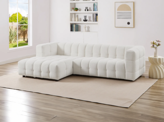 Vente-unique - Ecksofa - Ecke links - Bouclé-Stoff - Elfenbeinweiß - LERICI von Pascal Morabito