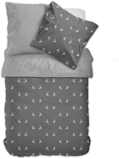 Dormabell Flanell Bettwäsche 155x220 cm Hirsch Karo Wende Vichy grau weiß