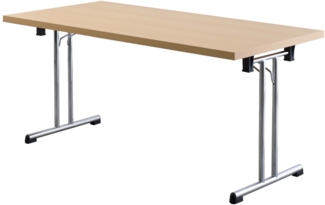 bümö Klapptisch Buche 160x80 cm klappbar & stapelbar, klappbarer Schreibtisch, Klappschreibtisch, Tisch klappbar, Klappbarer Tisch, Klapptisch Holz-Platte, Gestell stabil aus Metall verchromt, KL16-6