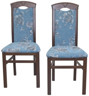 Massivholz Esszimmerstuhl "Alice"im 2er-Set, Nussbaum, Stoff blau mit Blumendessin
