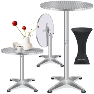 KESSER® 2in1 Stehtisch klappbar Bistrotisch Aluminium Edelstahlplatte | höhenverstellbar | 70cm / 115cm | Partytisch Tisch | In- & Outdoor | Hochzeit | Empfangstisch | Klapptisch inklusive Regencover Silber, Ø 60 cm, 1er Set