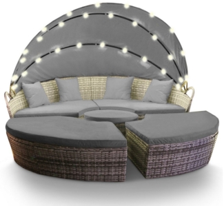 Swing&Harmonie Gartenlounge-Set LED - Sonneninsel Rattan Lounge Polyrattan, (Sitzgruppe, Liege Insel inkl. Abdeckcover)