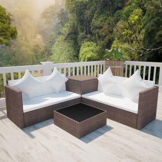 vidaXL 4-tlg. Garten-Lounge-Set mit Auflagen Poly Rattan Braun 42892