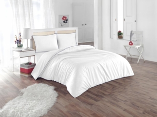 Vente-unique - Kopfkissenbezug 2er-Set - 63 x 63 cm - Baumwollperkal 80 Fäden/cm² - Weiß mit blauer Ziernaht - AGAMI von PALACIO