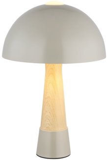Retro Tischleuchte Pilz, Holzoptik, Grau matt, H 36,5 cm