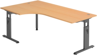 bümö höhenverstellbarer Eckschreibtisch O-Serie 200x120 cm in Buche, Gestell in Graphit - Schreibtisch L Form, großer Tisch für's Büro, Computertisch höhenverstellbar, OS-82-6-G