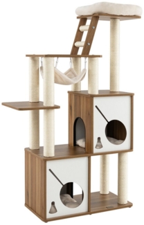 COSTWAY Kratzbaum, mit Hängematte & 2 Katzenhöhlen & Leiter, 145cm