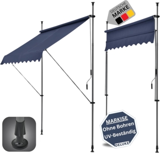 DELUKE® Klemmmarkise 150cm breit - mit Handkurbel Balkonmarkise ohne Bohren Sonnenschutz UV-beständig Sonnenmarkise höhenverstellbar Markise mit Gestell 150 x 120 x 200-300cm Blau